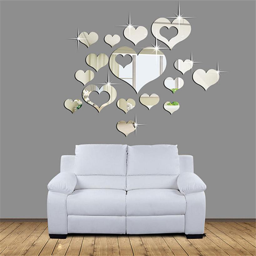 Stiker Dinding Kaca Cermin LOVE 15 Pcs Mirror Wall Sticker Dinding Wallpaper Love Dekorasi Dinding