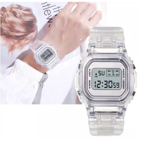 Jam Tangan Wanita Fashion Korea Style Digital Sport LNR-1175 tali transparan