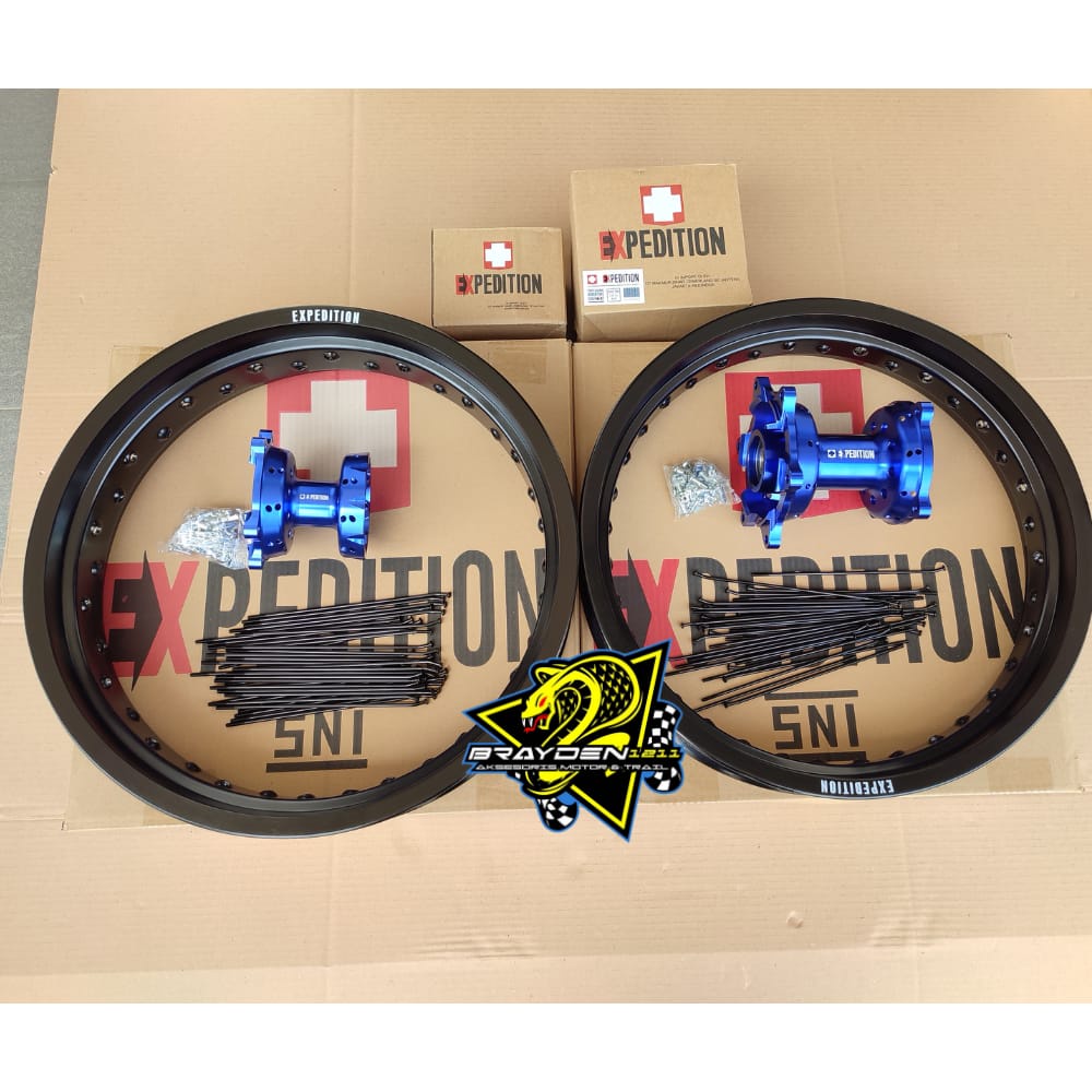 VELG SET CRF 150 L SUPERMOTO VELG SCARLET TROMOL CNC EXPEDITION RING 17/300/350 HOLE 36 DEPAN BELAKANG