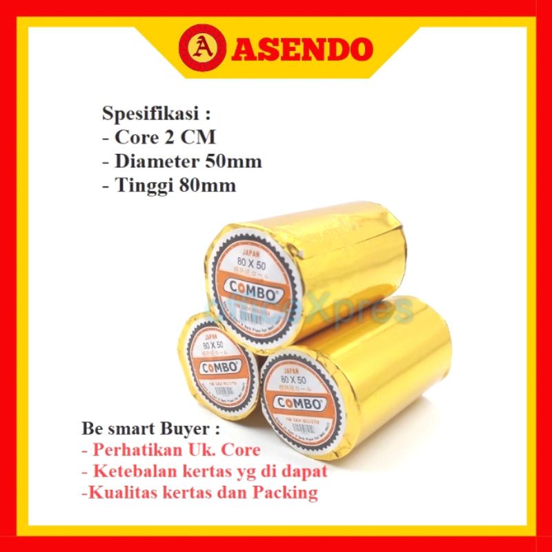 

Kertas Print Thermal 80x50mm Kaspaper / Thermal Paper Roll 80 x 50mm ISI 5 ROLL || ASENDO