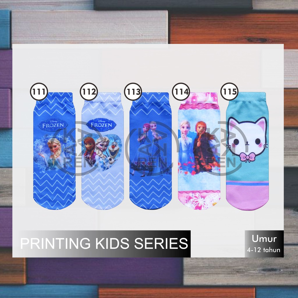 Kaos Kaki Printing Anak Karakter Frozen, Hello Kitty &amp; Bear G