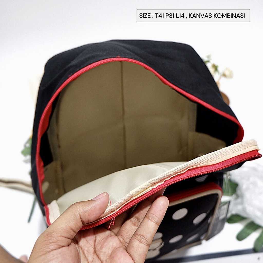 (COD) Free Ongkir 12 12 Tas Backack Ransel kantong polkadot Bahan kanvas Buat Cewek Murah Meriah