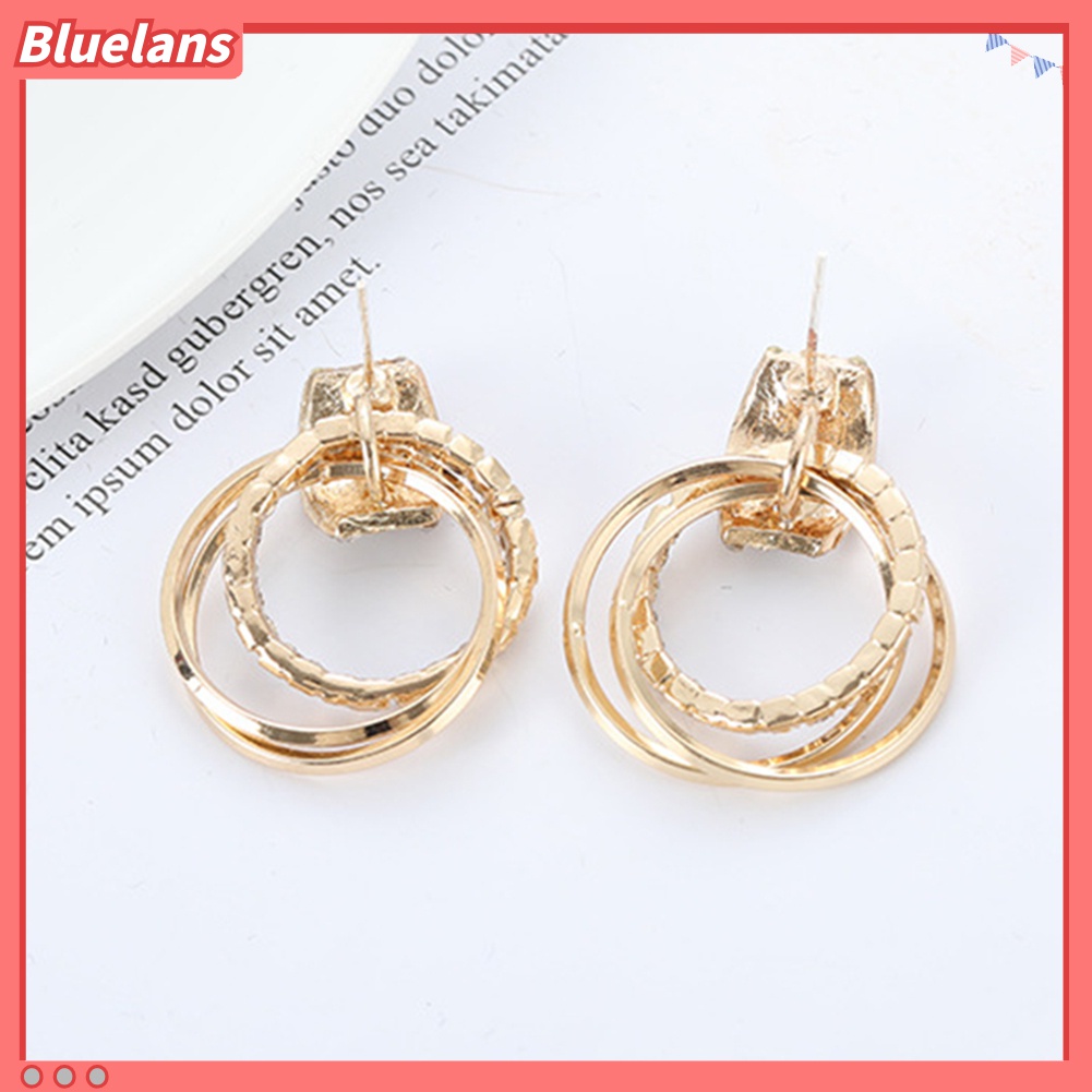 Anting Stud Berlian Imitasi Multilayer Bentuk Lingkaran Untuk Wanita