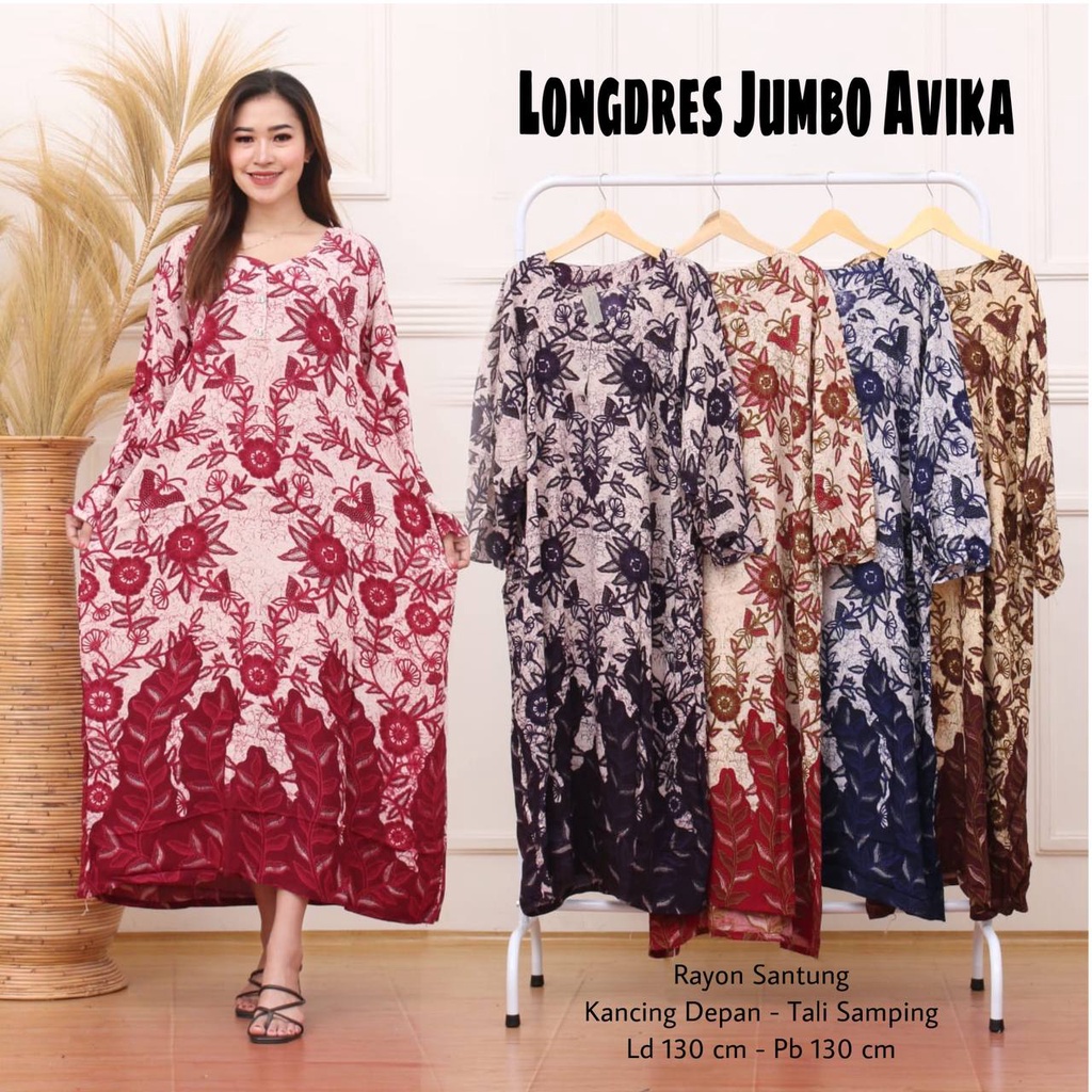 Daster Jumbo Longdress Ld 120 130 Kekinian Lengan Panjang Busui Kancing Depan Size XXL XXXL Terbaru 2021 2022 Longdres Wanita Murah Motif Baju Daster Ibu Ibu Hamil-Avika Warna Random
