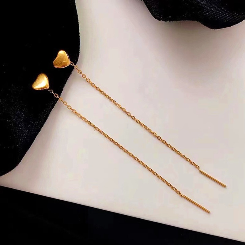 Korea Anting Titanium Anti Karat Wanita Emas Panjang Tusuk Earring Cinta Subang Perhiasan