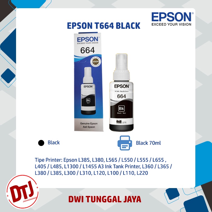 Tinta Epson 664 / L100 Black, C, M &amp; Y (T6641/6642/6643/6644 Series) Original