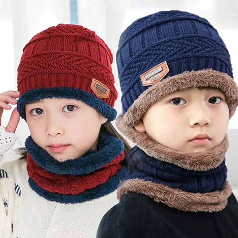 Topi Kupluk Syal Anak Laki dan Perempuan Musim Dingin Winter