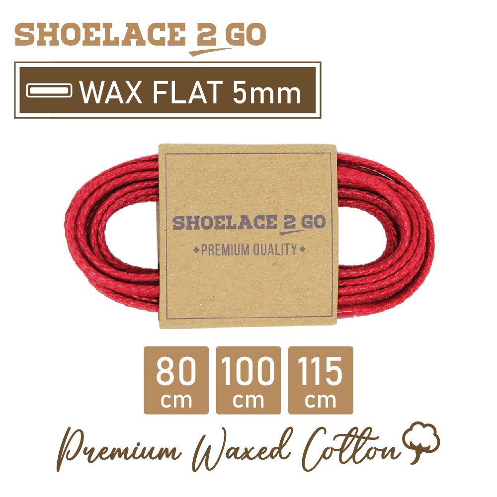 SHOELACE 2 GO PREMIUM TALI SEPATU LILIN WAX GEPENG PIPIH FLAT - WF5 - F1 - RED CHERRY - 5MM