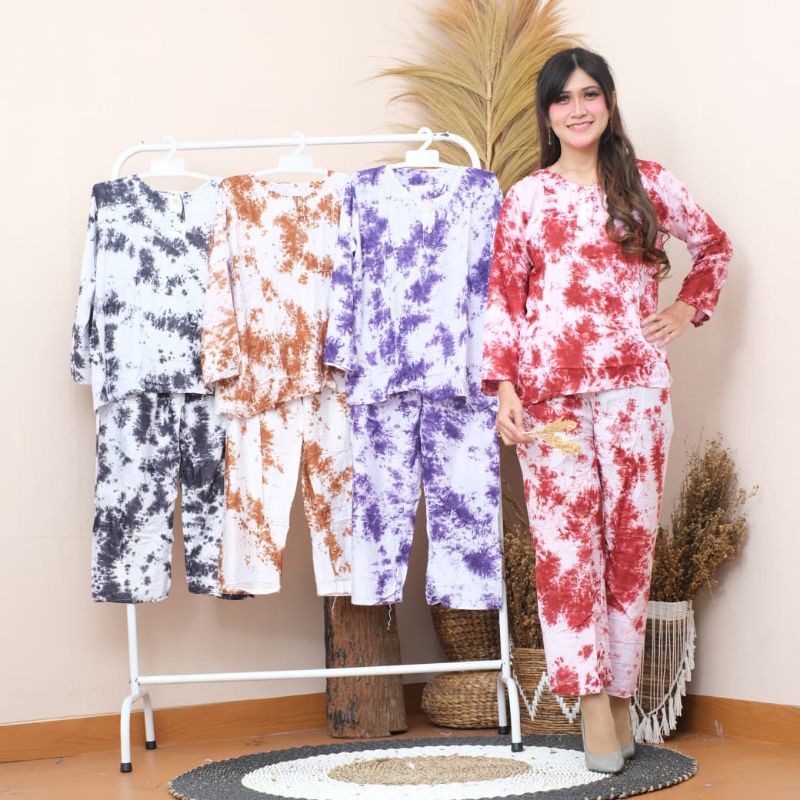 Mav_boutique Setelan Piyama Tie Dye Lengan Panjang Pajamas Cantik Viral