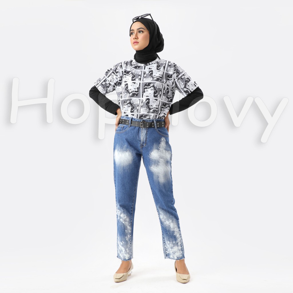 HOPYLOVY - Kaos T-Shirt Wanita Lengan Pendek Komica