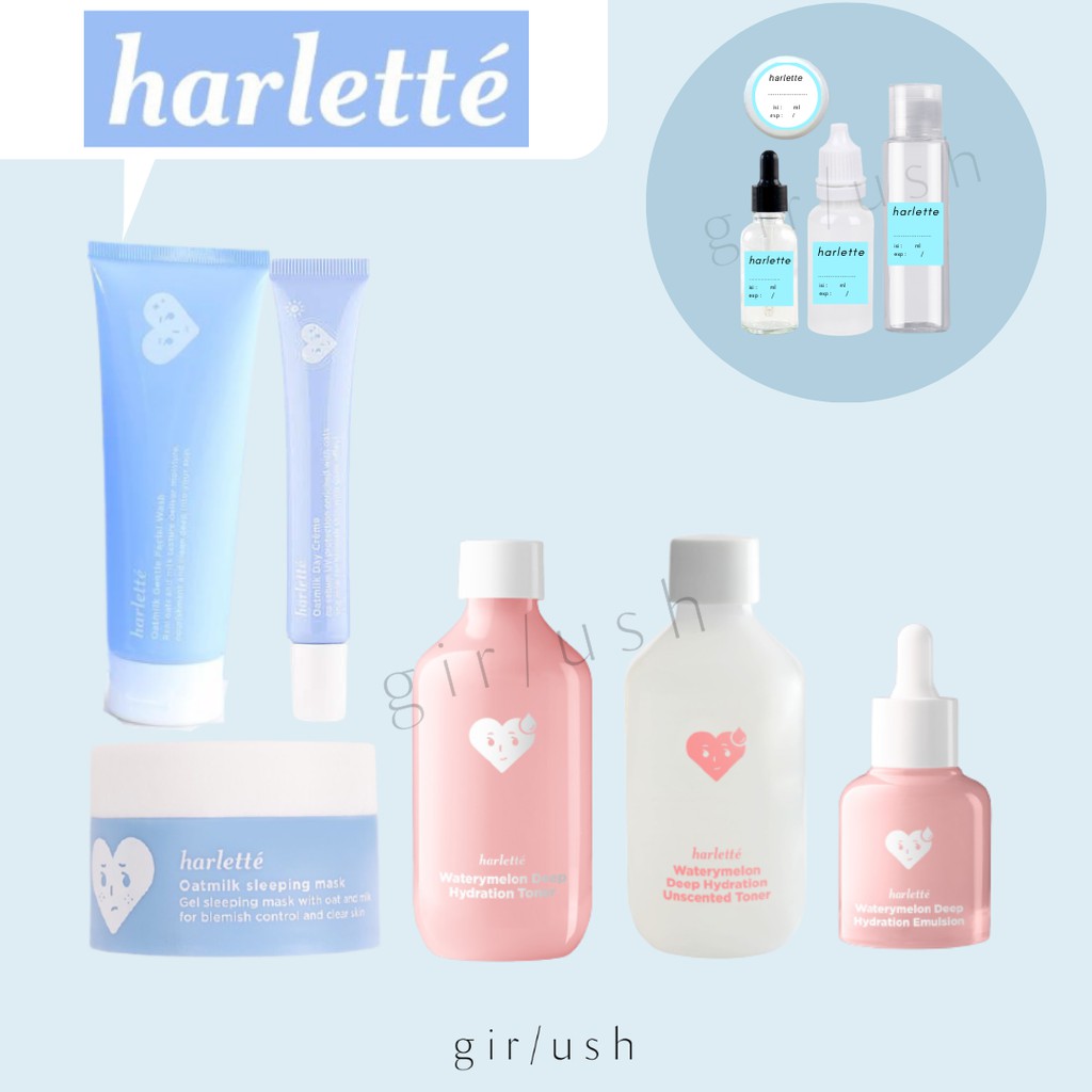 (SHARE) Harlette Waterymelon Deep Hydration Toner Emulsion Oatmilk Face Wash Day Cream Sleeping Mask