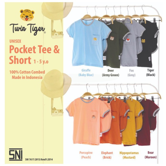 Twin Tiger Baby Setelan Kaos Anak Pocket Tee Baju retro - 0 - 5 tahun