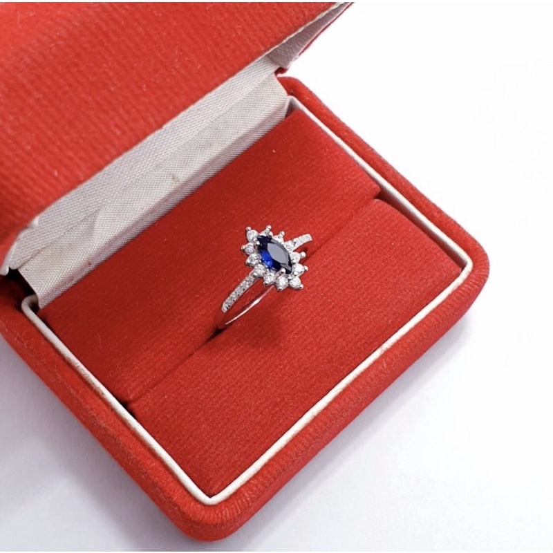 Cincin wanita perak 925 cincin permata zircon biru perak 925 lapis emas putih