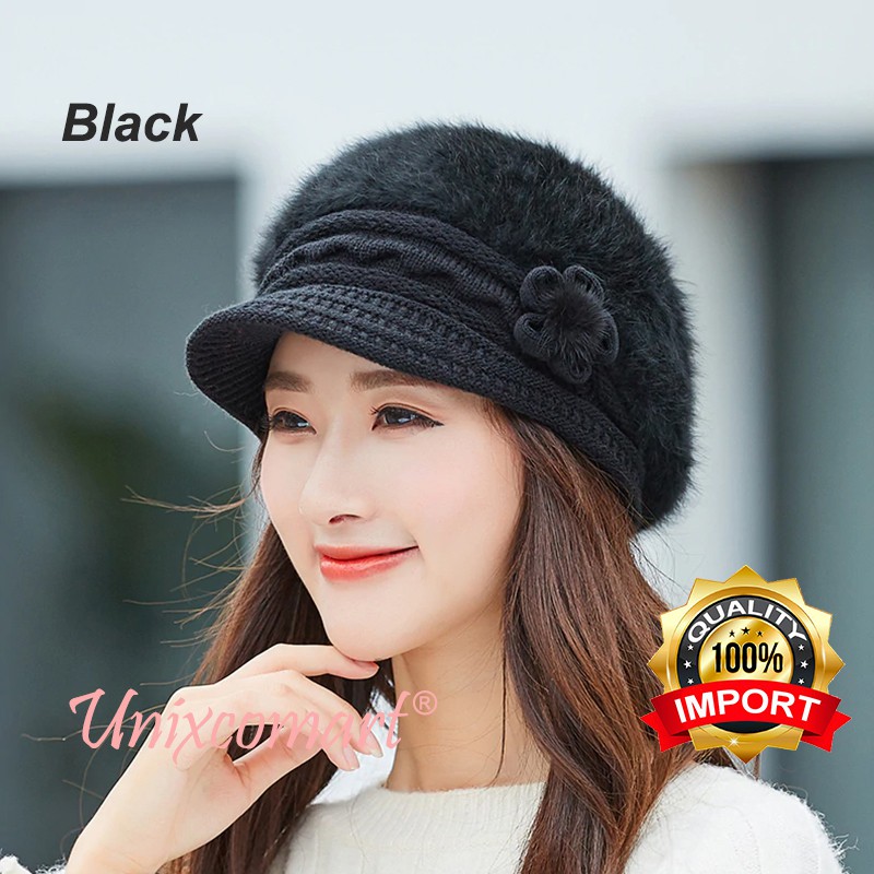 Topi Baret AMANDA FLEECE Dewasa Knitted Hat Bahan Berbulu Casual Korea Fashion Beret Newsboy