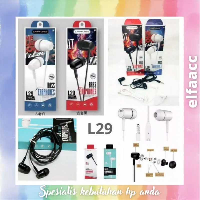 Headset Handsfree Earphone HF L29 L 29 Audio stereo Super bass - Original