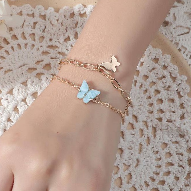Gelang Lapis Emas Dengan Hiasan Kupu-Kupu Enamel Resin Untuk Wanita