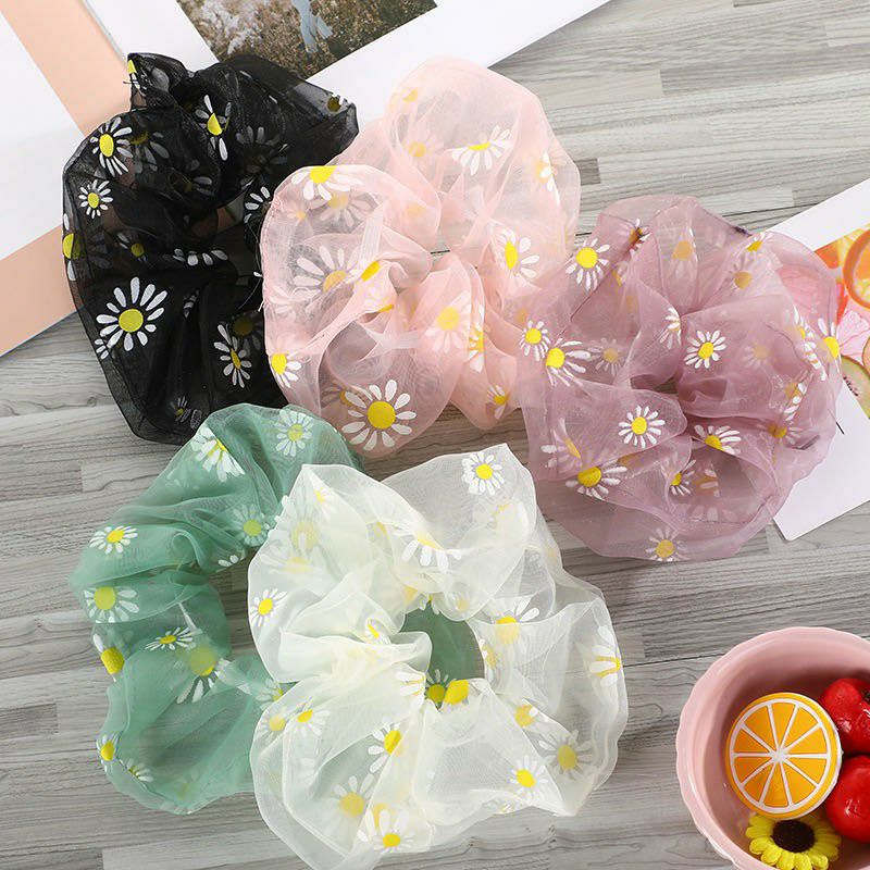 [COD] Ikat Rambut Transparan Gaya Korea Scrunchie Transparan Ala Korea Motif Bunga Ikat Rambut Import