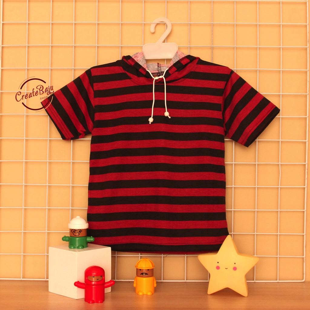 KAOS ATASAN HOODIE ANAK MOTIF SALUR MERAH BAJU ATASAN ANAK 1-7 TAHUN FASHION