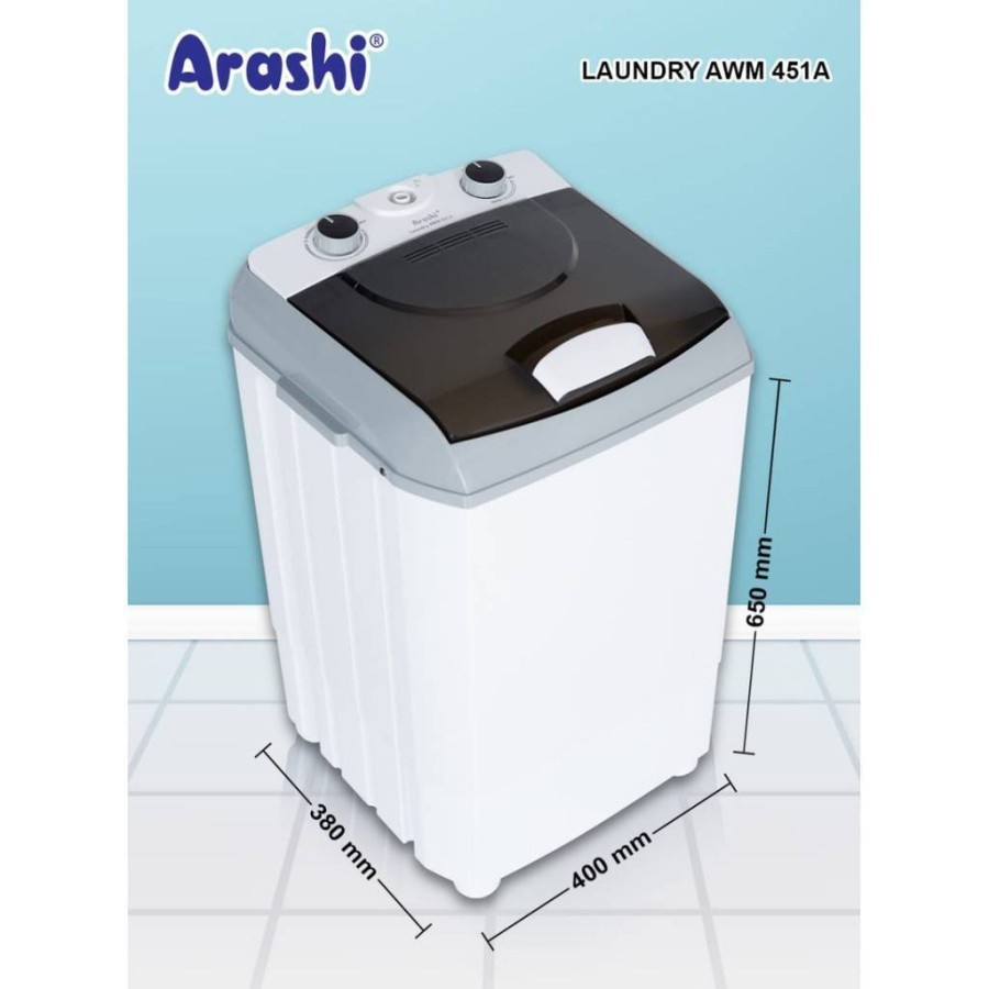 ARASHI mesin cuci Portable AWM 451a garansi resmi Laundry 4.5 kg