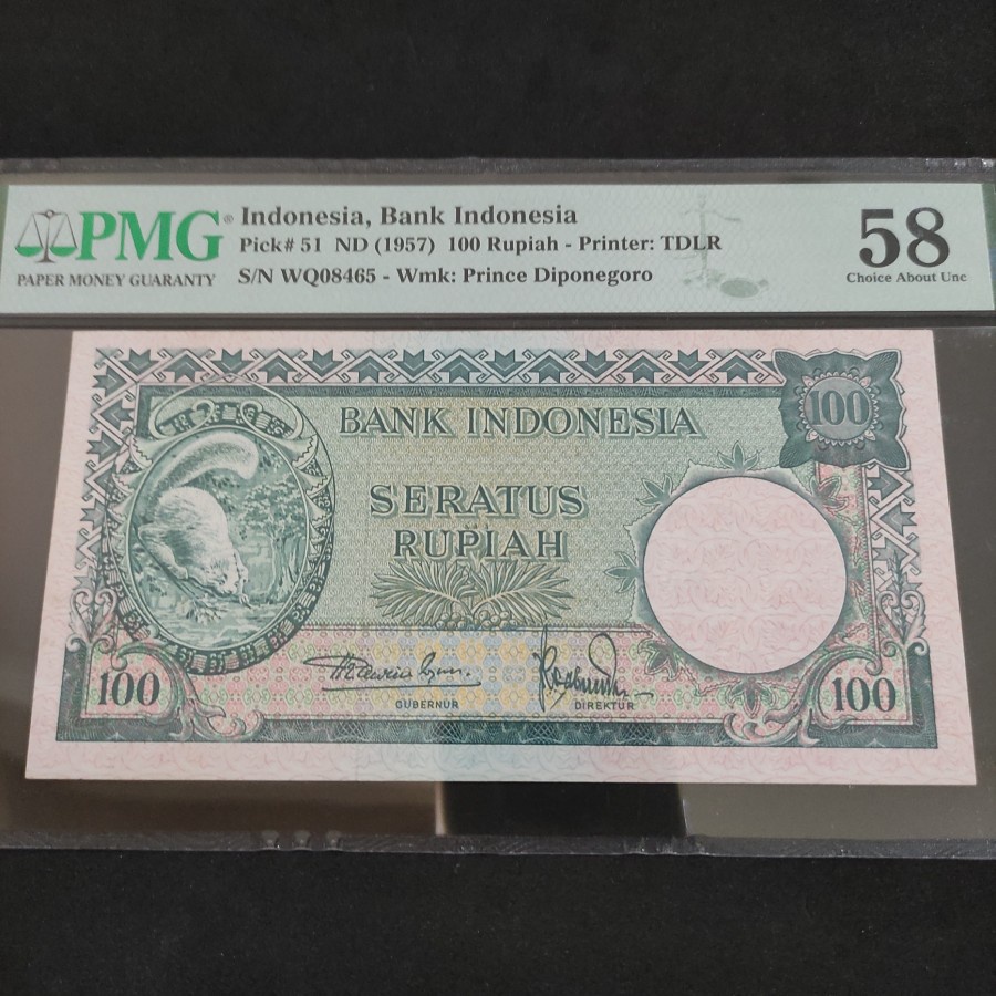 PMG Uang Kuno 100 Rupiah 1957 Tupai Seri Hewan Skor 58 AUNC LANGKA