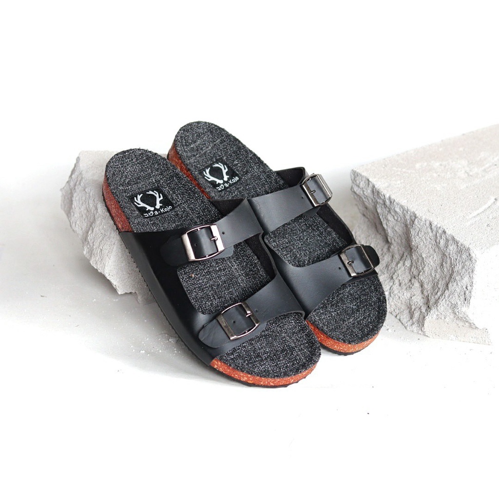 KOJO x KENICHI 2 - Sandal Pria Slide Cowok Casual Slop Distro Kulit PU Coklat Hitam Navy Original KOJO KENICHI 02