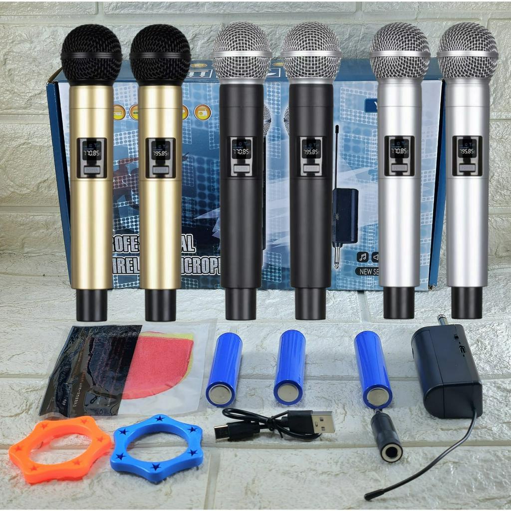 ERRLY YF-58S MICROPHONE WIRELESS UHF Double Mic Digital LED Profesional Chargeable MIKROFON Handheld Nirkabel Isi ulang KARAOKE KTV YF58S