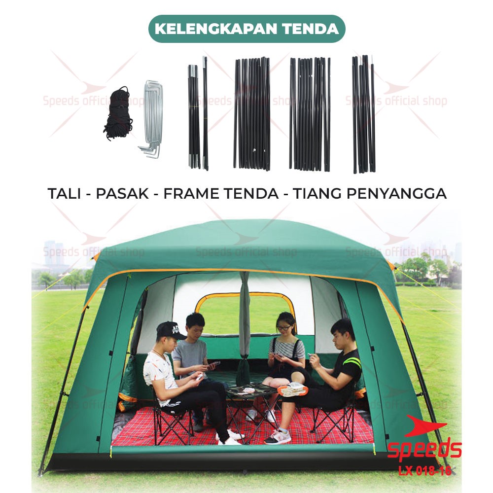 SPEEDS Tenda Camping Tent Besar Muat 3-5 Orang Tenda Kemah Outdoor + Kanopi Double Layer 018-16