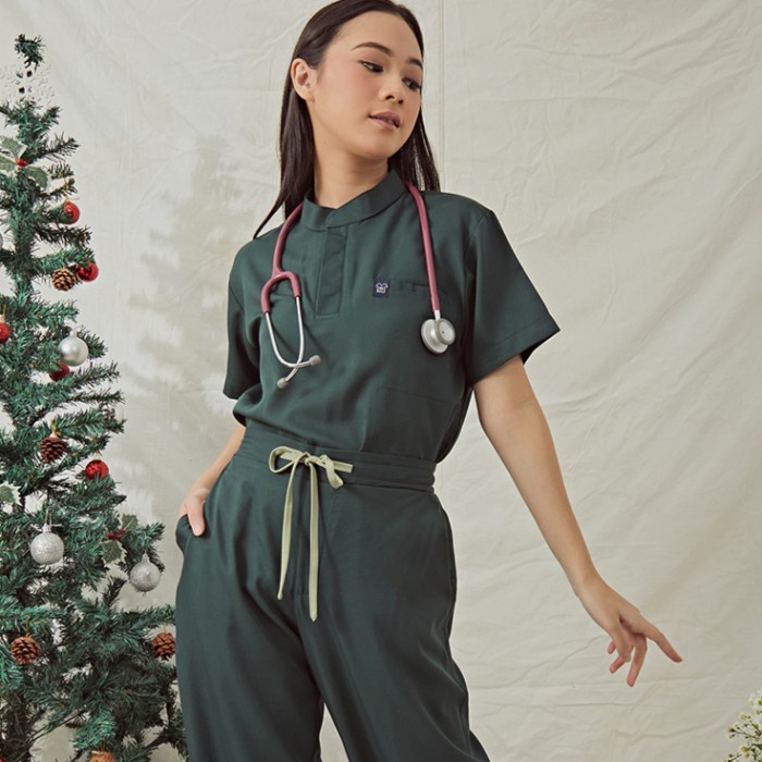 Baju Jaga MANDARIN SS - DARK GREEN Scrubs Theatre Blues Empirical Lengan Pendek