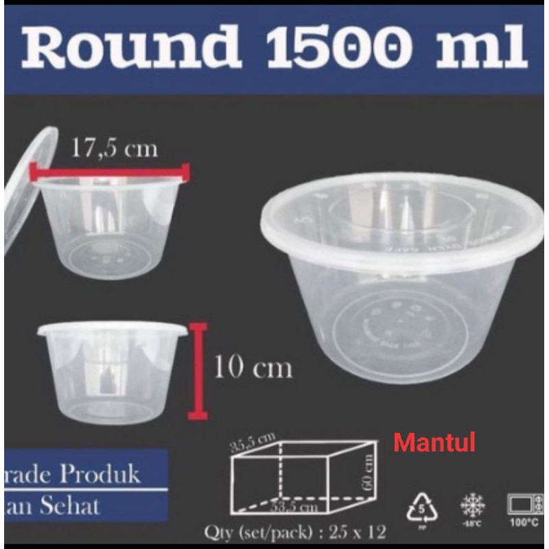 isi 25set Round Container 1.500ml / Mangkok Bulat