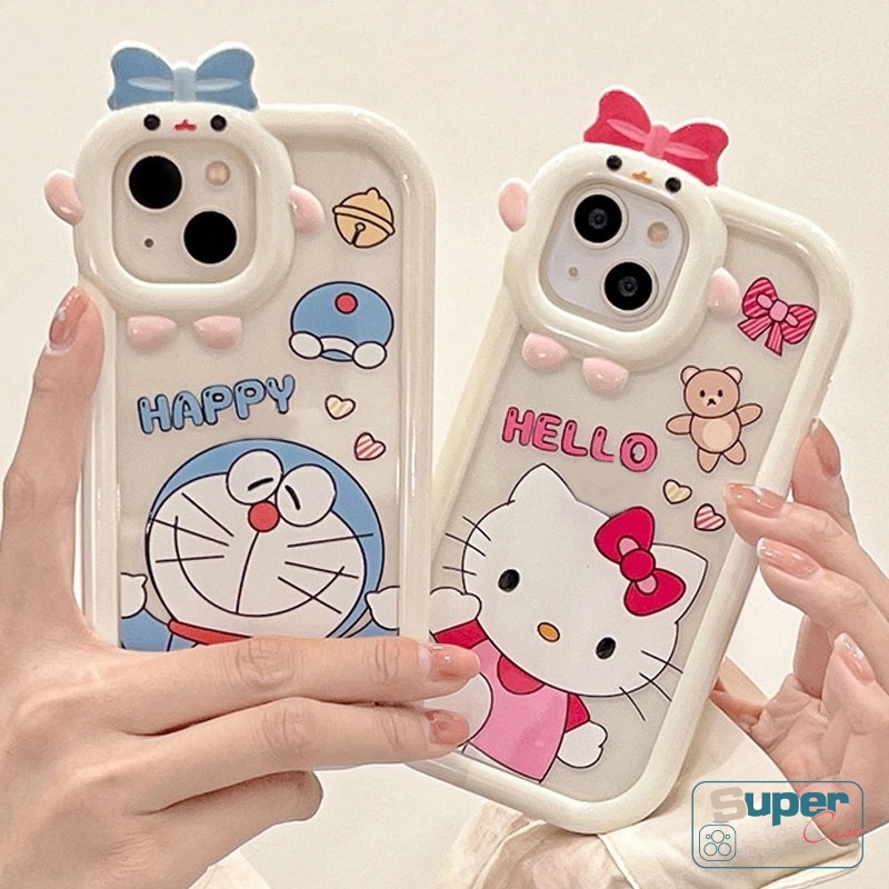 Soft Case Bumper Motif Kartun Hello Kitty 3D Untuk iPhone 6 6S 7 8 14 Plus 11 13 12 14 Pro MAX XR X XS MAX SE