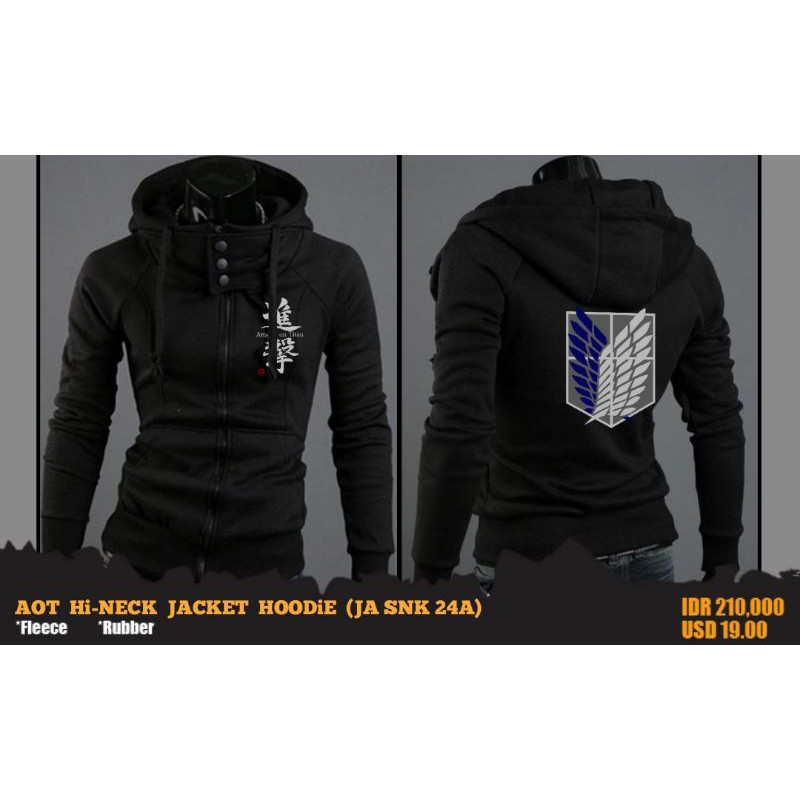 jaket anime aot attack on titan hi neck zipper