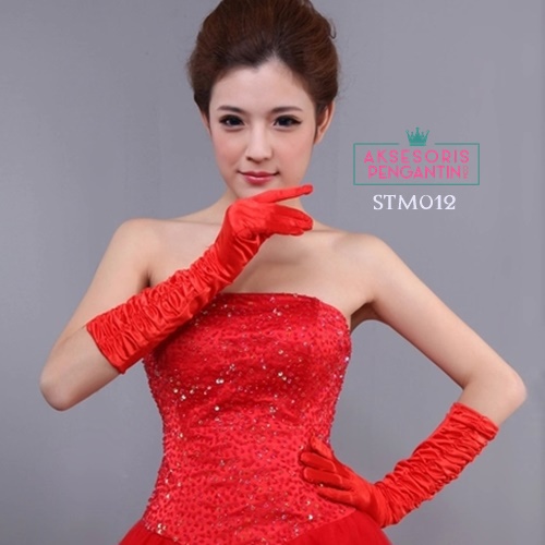 [LIMITED] SARUNG TANGAN PENGANTIN SATIN AKSESORIS PESTA WEDDING GLOVES MERAH STM012