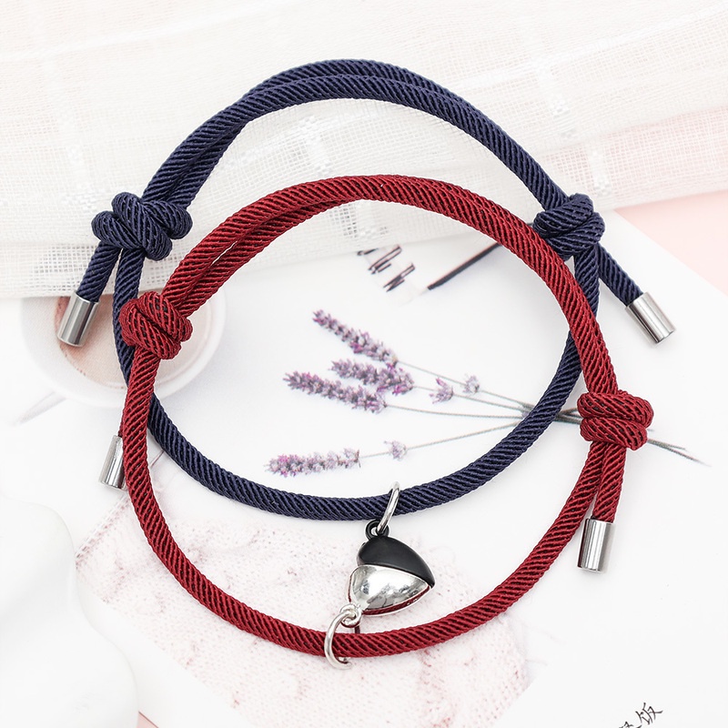 2pcs / Set Gelang Tali Tangan Magnetik Bentuk Hati Dinosaurus