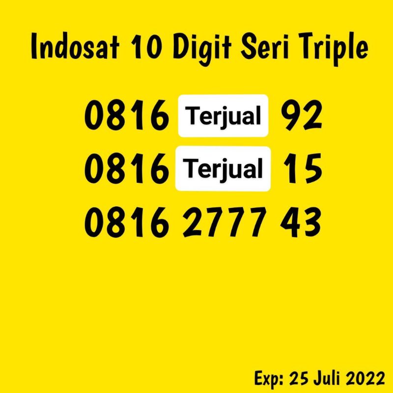 indosat  10 digit Triple 777 (bisa COD)