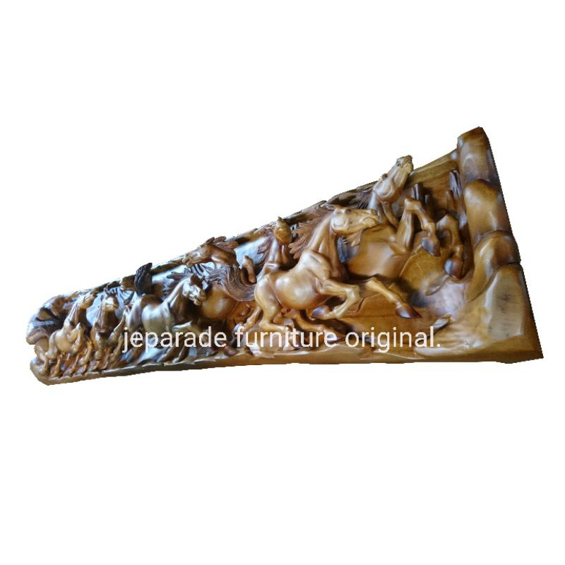 Relief pahat kuda kayu jati