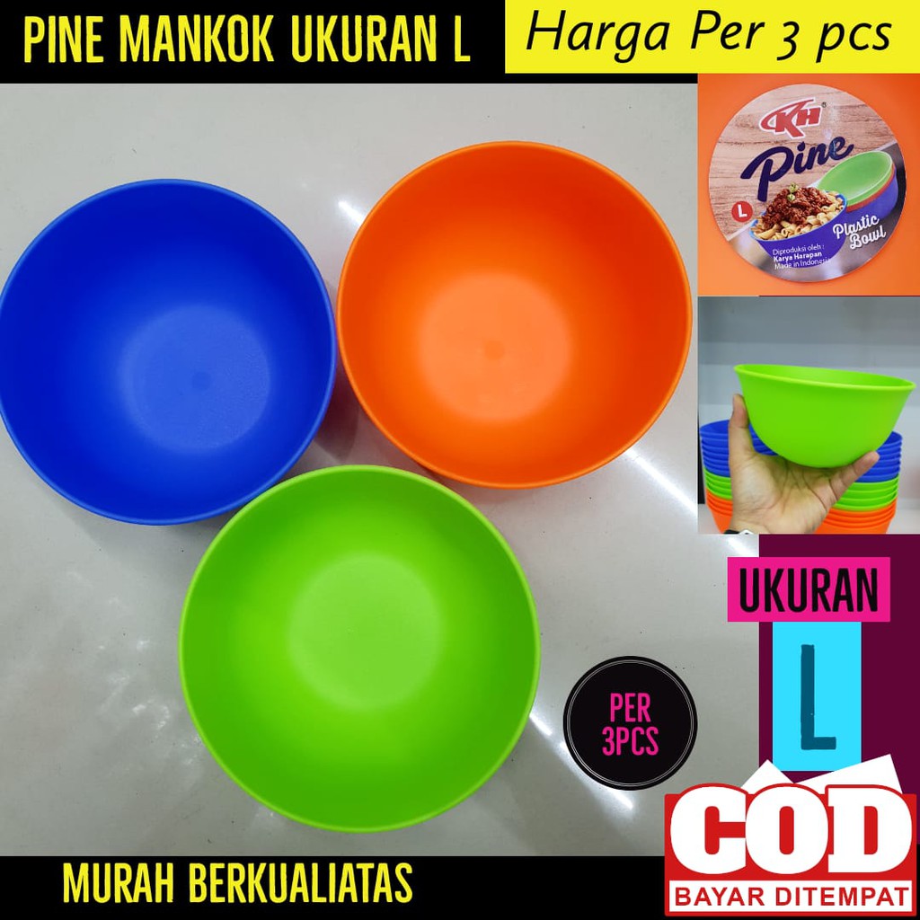 mangkok pine plastik ukuran L isi 3 pcs / magkok bulat / mangkok makan