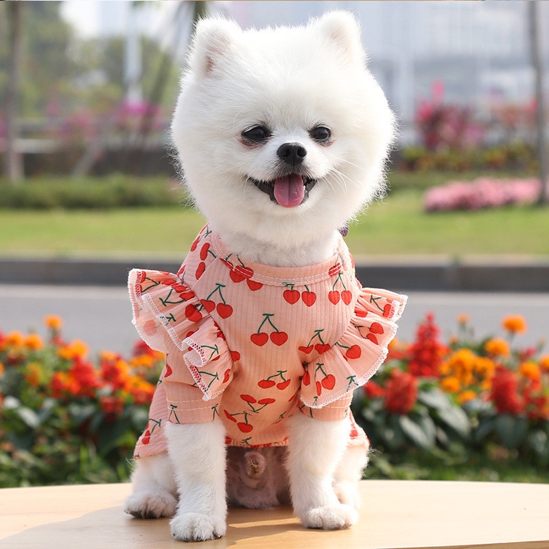 ★〓YUFeiPet〓★ Pet dog clothes soft pajamas cute cherry print puppy vest T-shirt all season pet clothes shirt cat clothes