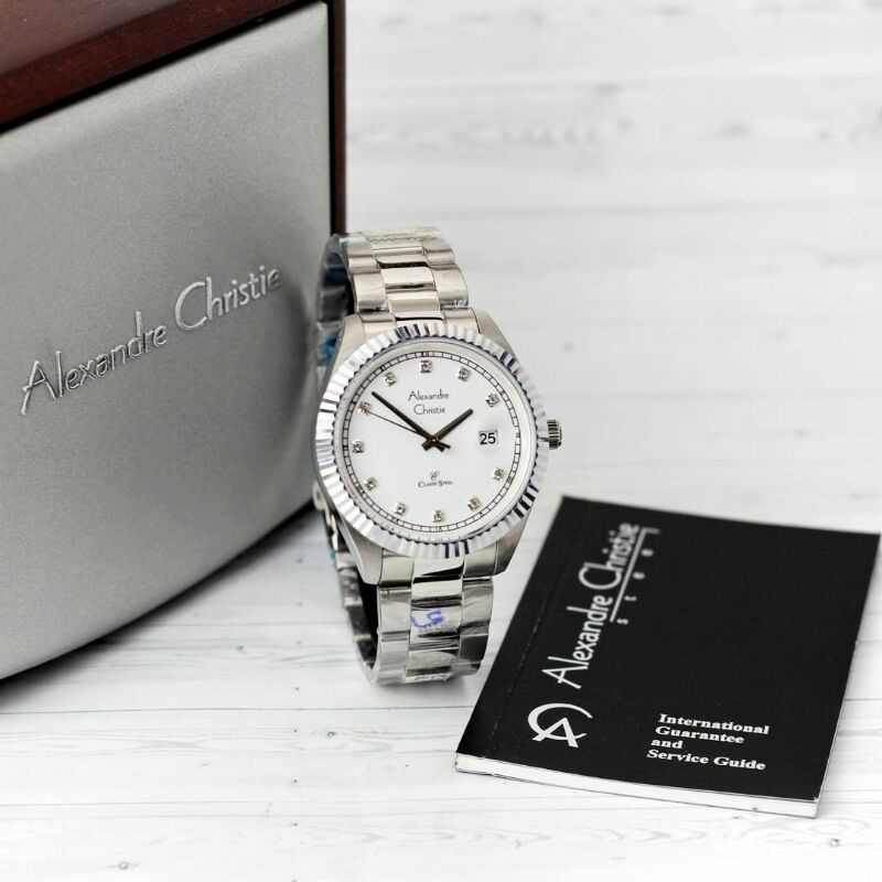Jam tangan Alexandre christie 5003 Tali Rantai silver original pria