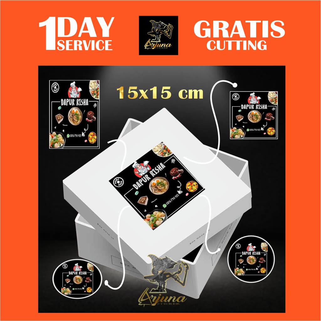 

Arjuna Cetak Stiker Dus Box 15 x 15 cm Label Makanan Print Sticker Custom Kemasan Produk A6