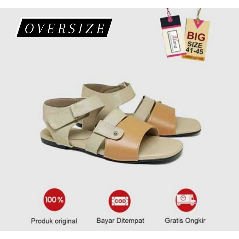 Sandal GUNUNG Wanita Oversize 41~45 Sendal Flat Cewek Dewasa Ukuran KremTane Sandak Kaki JUMBO Gemuk