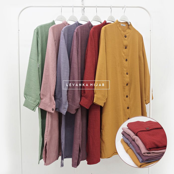 TERBARU ! Tunik Linen Crinke Two Tone atau Kemeja Tunik Wanita bahan Linen