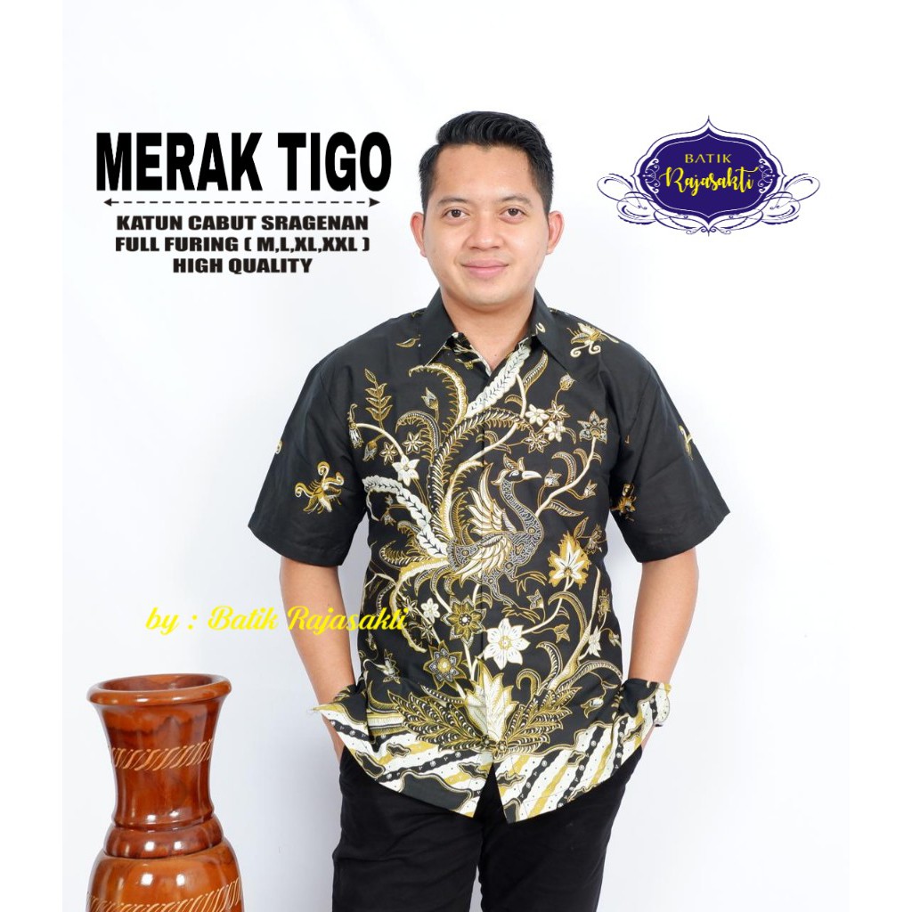 batik solo pria lengan pendek furing murah modern slimfi BATIK M L XL XXL BAJU PREMIUM BSO OFFICIAL