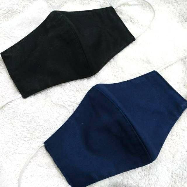 Masker Kain Katun Polos Warna Hitam dan Biru Navy 4 Ply