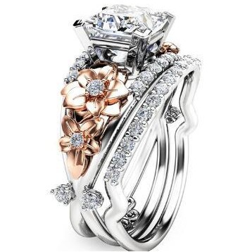 SEUSUK  Fashion Popular 2CT White Sapphire Gemstones Floral Wedding Engagement Ring Set Jewellery