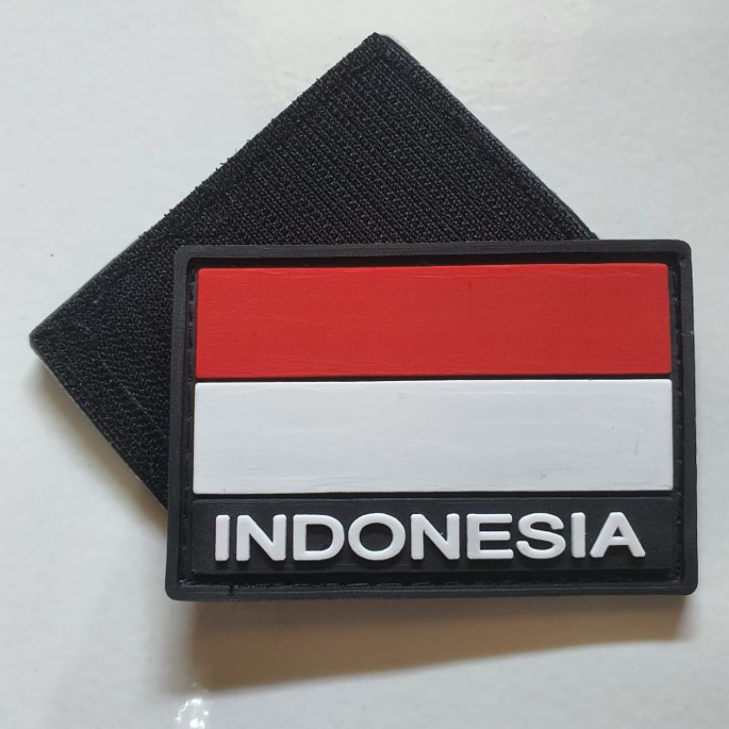 patch rubber logo bendera merah putih tulisan indonesia 3D / tempelan emblem karet velcro