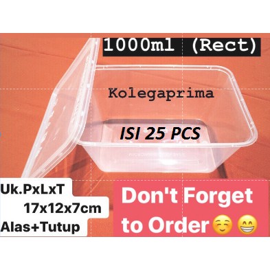 KOTAK MAKAN PLASTIK 1000ML (PERSEGI PANJANG)/ OT 1000/ WADAH PLASTIK MURAH ISI 25PCS