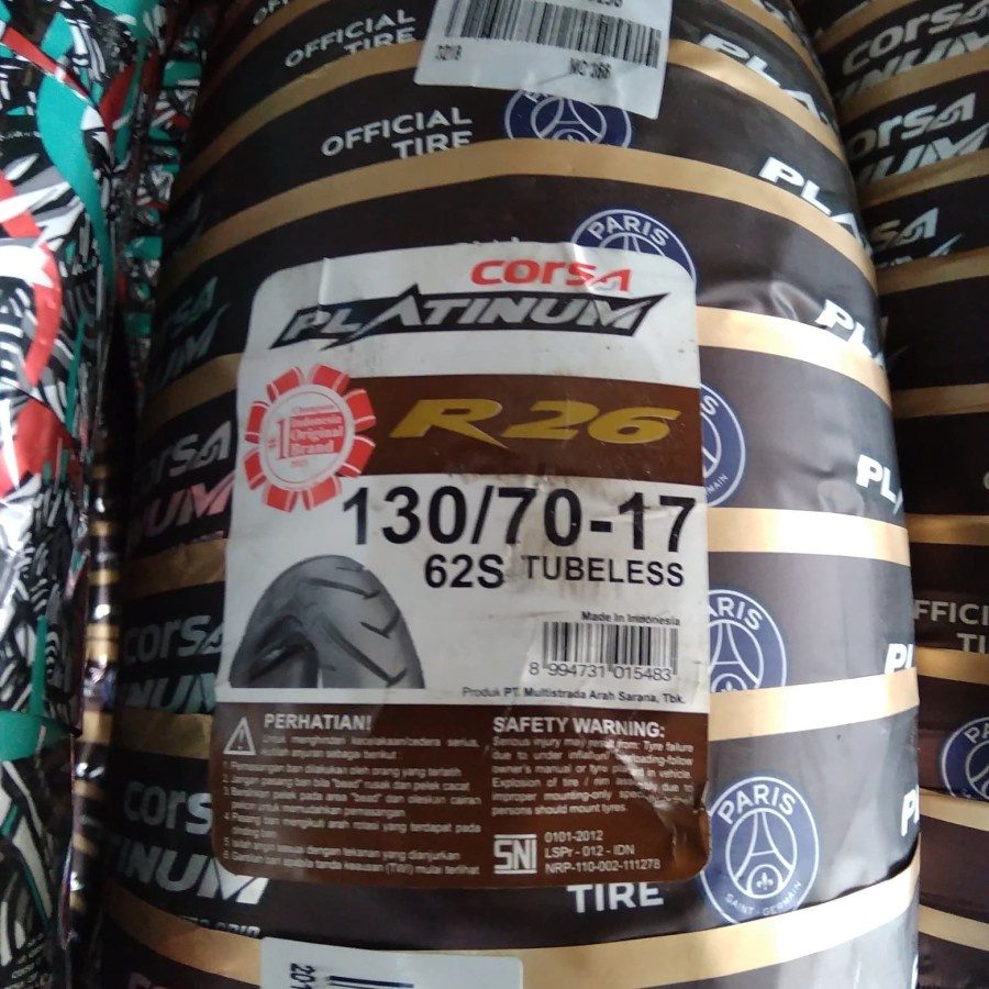 130/70-17 r 26 tubeless, ban luar motor merk Corsa