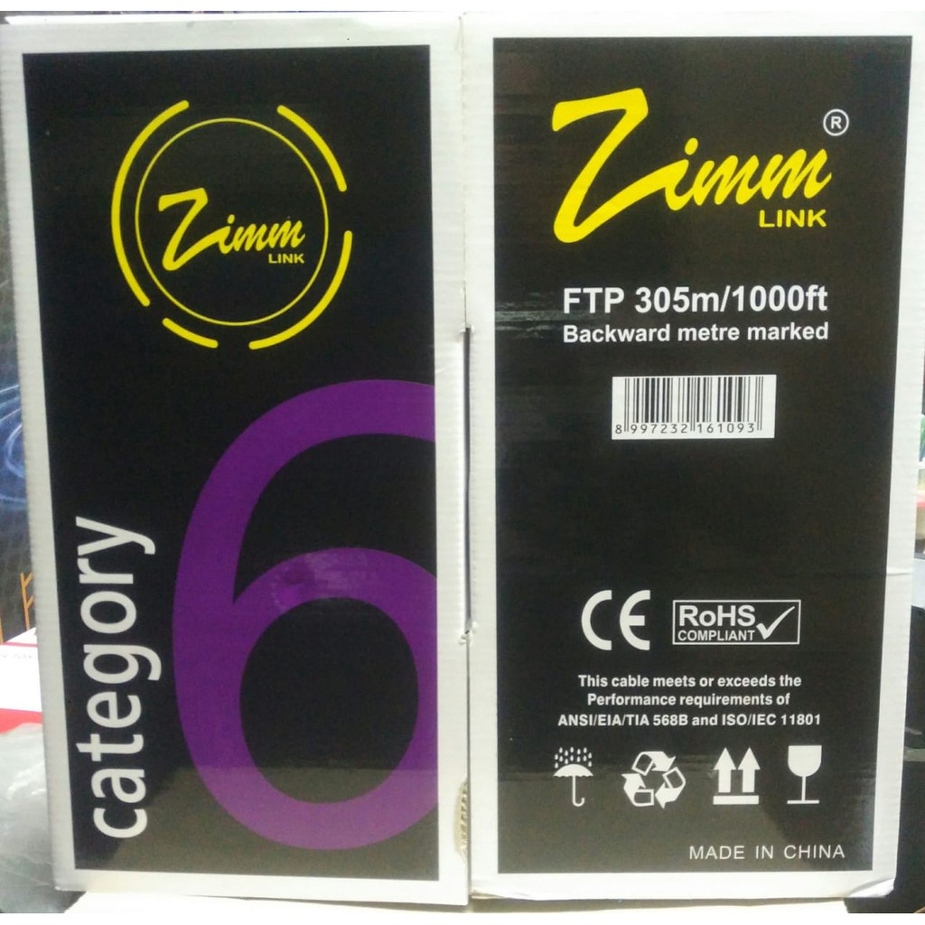 Kabel FTP / STP Cat6 Zimmlink CCA OD Outdoor warna Hitam Zimm Link Panjang 60 meter SIAP PAKAI