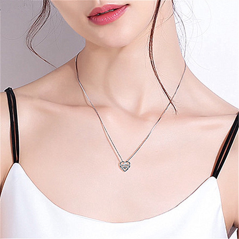 Kalung Rantai Sterling Silver 925 Dengan Liontin Hati Ganda Untuk Wanita