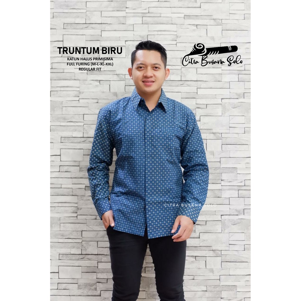 TRUNTUM BIRU Batik Pria Full Furing Bahan Katun Primisima